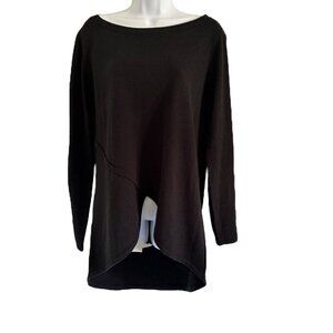 New York and Company Sweater women's size Large black knit split bottom